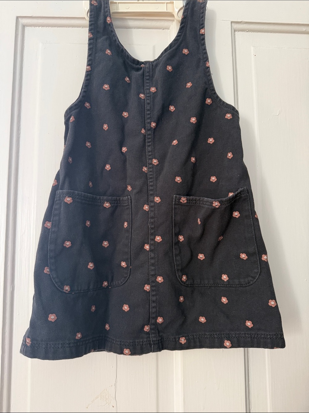 Black Floral Pinafore Dress with Front Pockets